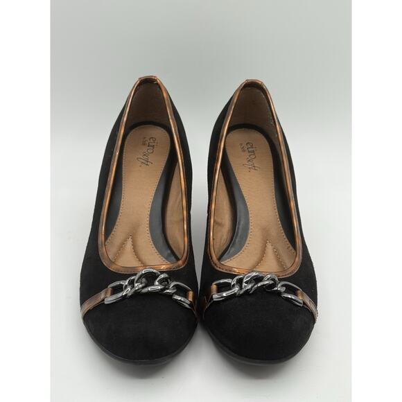 Eurosoft Womens Black Wedge Shoe Leather Upper Round Toe Size 9M - Picture 2 of 7